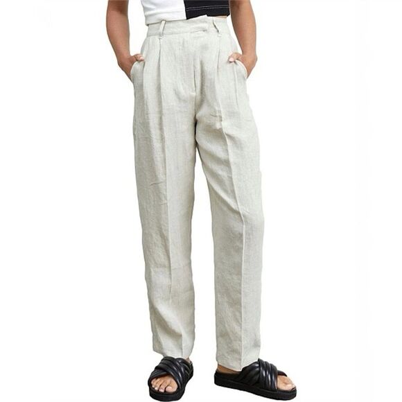 NWT Revolve SOVERE Natural Straight Leg Linen Pants in Beige Size Medium - Picture 1 of 11